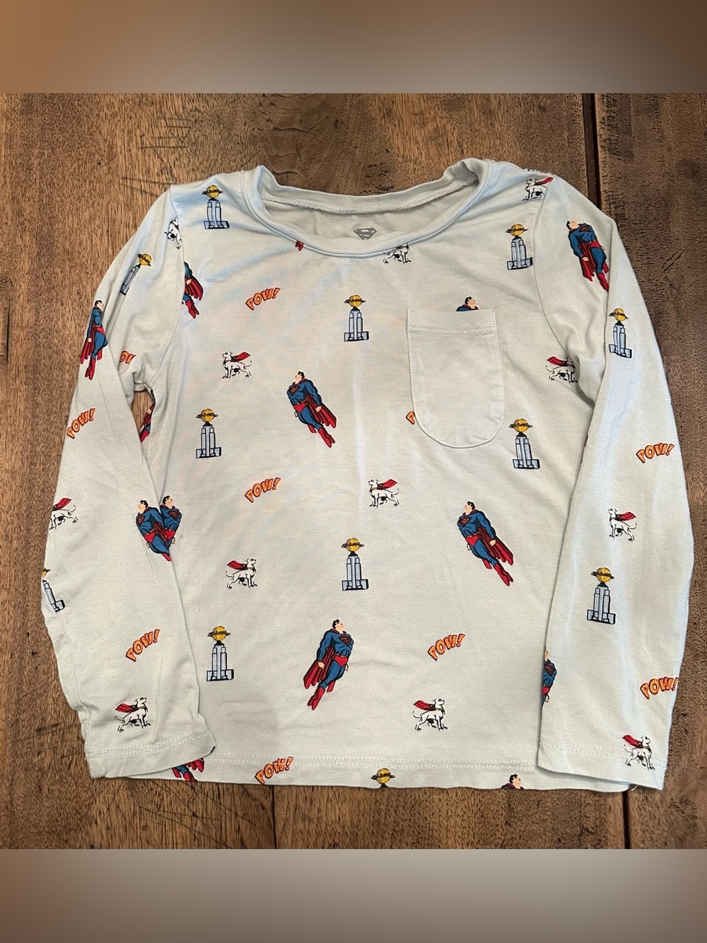EUC Kyte BABY Light Blue Long-Sleeve Superman Print Tee 4T.